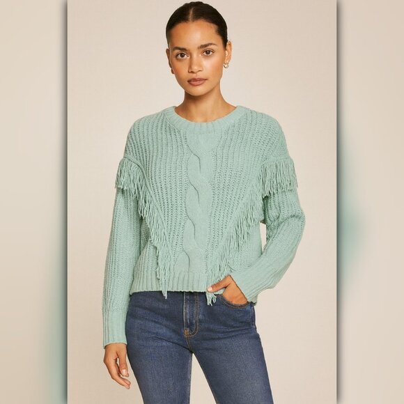 A489 • Chenille Cable Knit Crew Neck Sweater with Fringe - Picture 1 of 4